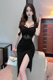 Real Shot of 2025 Summer French Retro Light Luxury Lace Celebrity Splicing Sexy Hip-Wrapped Long Skirt Slit Dress in Black