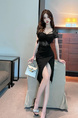 Real Shot of 2025 Summer French Retro Light Luxury Lace Celebrity Splicing Sexy Hip-Wrapped Long Skirt Slit Dress in Black