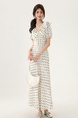 Real Shot Spot 2025 Summer New White Polka Dot Jacquard Dress Ruffled Lace-Up Slim Long Skirt in Cream