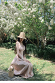 Bigking Daikin Nice Holiday Pink Sling Dress Women's Summer V-neck Tight Waist Fishbone Dress in Light Pink