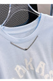 Siloy Real Shot 2025 Summer New ICE Cotton Fashion Hot Girl Alphabet Embroidery Irregular All-Match T-shirt in Light Blue
