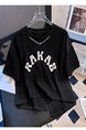 Siloy Real Shot 2025 Summer New ICE Cotton Fashion Hot Girl Alphabet Embroidery Irregular All-Match T-shirt in Black