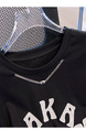 Siloy Real Shot 2025 Summer New ICE Cotton Fashion Hot Girl Alphabet Embroidery Irregular All-Match T-shirt in Black