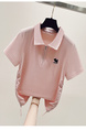 Siloy Real Shot 2025 Summer New Polo Collar Zipper Short Sleeve T-shirt Simple Versatile Bottoming Top in Pink