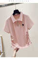 Siloy Real Shot 2025 Summer New Polo Collar Zipper Short Sleeve T-shirt Simple Versatile Bottoming Top in Pink
