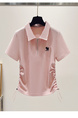 Siloy Real Shot 2025 Summer New Polo Collar Zipper Short Sleeve T-shirt Simple Versatile Bottoming Top in Pink
