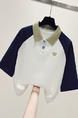 Real Shot Embroidered Polo Collar Short Sleeve T-shirt Women's 2025 New American College Style Color Contrast Patchwork Raglan Sleeve Top in White, Navy Blue, and Olive Green