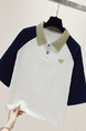 Real Shot Embroidered Polo Collar Short Sleeve T-shirt Women's 2025 New American College Style Color Contrast Patchwork Raglan Sleeve Top in White, Navy Blue, and Olive Green