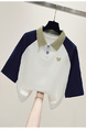Real Shot Embroidered Polo Collar Short Sleeve T-shirt Women's 2025 New American College Style Color Contrast Patchwork Raglan Sleeve Top in White, Navy Blue, and Olive Green