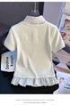 Real Shot Fake Two-Piece Shoulder Tie Puppy Embroidered Preppy Style Striped Stitching Polo Collar Slim-Fit Short-Sleeved T-shirt for Women in Light Gray