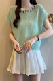 Real Shot Wholesale Price 2025 Summer New Casual Versatile Three-Dimensional Small Ball Decorated Bat Loose Short Top in Mint Green