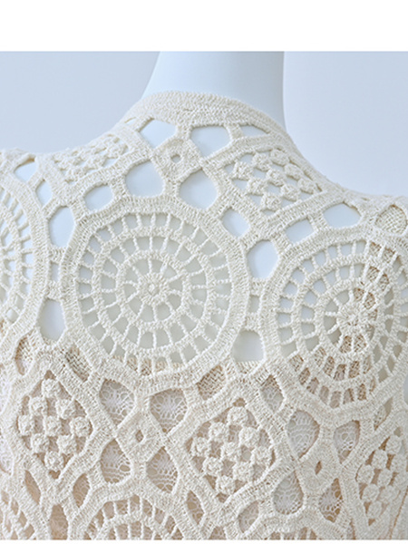 National Holiday Wind Tassel Lace Suspender Dress Female Summer 2025 New Style Slit Hollow Layered Blouse Dress in Cream White