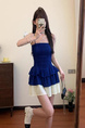 High Quality and Quality! Summer New Retro French Elegant Graceful Pure Desire Hot Girl Stitching High Waist Bubble Dress in Navy Blue and Cream White