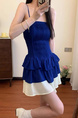 High Quality and Quality! Summer New Retro French Elegant Graceful Pure Desire Hot Girl Stitching High Waist Bubble Dress in Navy Blue and Cream White