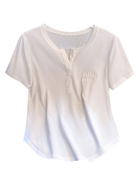 Siloy Real Shot 2025 Summer New ICE Cotton Fashion Small V-neck Short Sleeve Top Versatile Simple Blouse in White