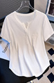 Siloy Real Shot 2025 Summer New ICE Cotton Fashion Small V-neck Short Sleeve Top Versatile Simple Blouse in White