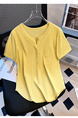 Siloy Real Shot 2025 Summer New ICE Cotton Fashion Small V-neck Short Sleeve Top Versatile Simple Blouse in Lemon Yellow