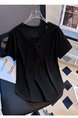 Siloy Real Shot 2025 Summer New ICE Cotton Fashion Small V-neck Short Sleeve Top Versatile Simple Blouse in Black