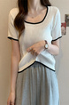 Real Shot Wholesale Price 2025 Summer New Design Niche Contrast Color Round Neck Casual Versatile Short-Sleeved Tops for Women in White with Black Trim