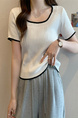 Real Shot Wholesale Price 2025 Summer New Design Niche Contrast Color Round Neck Casual Versatile Short-Sleeved Tops for Women in White with Black Trim