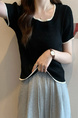Real Shot Wholesale Price 2025 Summer New Design Niche Contrast Color Round Neck Casual Versatile Short-Sleeved Tops for Women in Black with White Trim