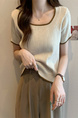 Real Shot Wholesale Price 2025 Summer New Design Niche Contrast Color Round Neck Casual Versatile Short-Sleeved Tops for Women in Cream with Brown Trim