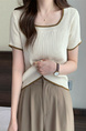 Real Shot Wholesale Price 2025 Summer New Design Niche Contrast Color Round Neck Casual Versatile Short-Sleeved Tops for Women in Cream with Brown Trim