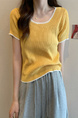 Real Shot Wholesale Price 2025 Summer New Design Niche Contrast Color Round Neck Casual Versatile Short-Sleeved Tops for Women in Yellow with White Trim