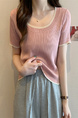 Real Shot Wholesale Price 2025 Summer New Design Niche Contrast Color Round Neck Casual Versatile Short-Sleeved Tops for Women in Pink with Cream Trim