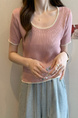 Real Shot Wholesale Price 2025 Summer New Design Niche Contrast Color Round Neck Casual Versatile Short-Sleeved Tops for Women in Pink with Cream Trim