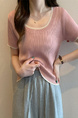 Real Shot Wholesale Price 2025 Summer New Design Niche Contrast Color Round Neck Casual Versatile Short-Sleeved Tops for Women in Pink with Cream Trim