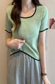 Real Shot Wholesale Price 2025 Summer New Design Niche Contrast Color Round Neck Casual Versatile Short-Sleeved Tops for Women in Mint Green with Dark Green Trim