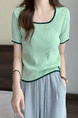 Real Shot Wholesale Price 2025 Summer New Design Niche Contrast Color Round Neck Casual Versatile Short-Sleeved Tops for Women in Mint Green with Dark Green Trim