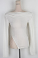 South Korea's Dongdaemun Spring and Summer New Temperament One-Shoulder Heart-Shaped Gangnam Beauty Shows the Figure and Can Be Exposed Shoulder Long-Sleeved T-Shirt in White