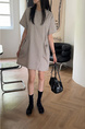 Korean Chic Niche Round Neck Loose Big Pocket Dress in Beige