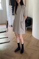 Korean Chic Niche Round Neck Loose Big Pocket Dress in Beige