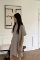 Korean Chic Niche Round Neck Loose Big Pocket Dress in Beige