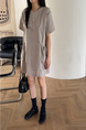 Korean Chic Niche Round Neck Loose Big Pocket Dress in Beige