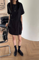 Korean Chic Niche Round Neck Loose Big Pocket Dress in Black