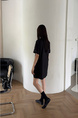 Korean Chic Niche Round Neck Loose Big Pocket Dress in Black