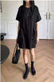 Korean Chic Niche Round Neck Loose Big Pocket Dress in Black