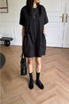 Korean Chic Niche Round Neck Loose Big Pocket Dress in Black
