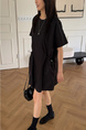 Korean Chic Niche Round Neck Loose Big Pocket Dress in Black