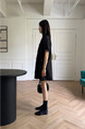 Korean Chic Niche Round Neck Loose Big Pocket Dress in Black