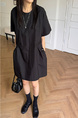 Korean Chic Niche Round Neck Loose Big Pocket Dress in Black