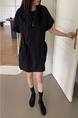 Korean Chic Niche Round Neck Loose Big Pocket Dress in Black
