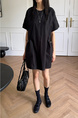Korean Chic Niche Round Neck Loose Big Pocket Dress in Black