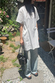 Korean Chic Niche Round Neck Loose Big Pocket Dress in White