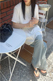 Korean Chic Niche Round Neck Loose Big Pocket Dress in White