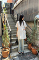 Korean Chic Niche Round Neck Loose Big Pocket Dress in White
